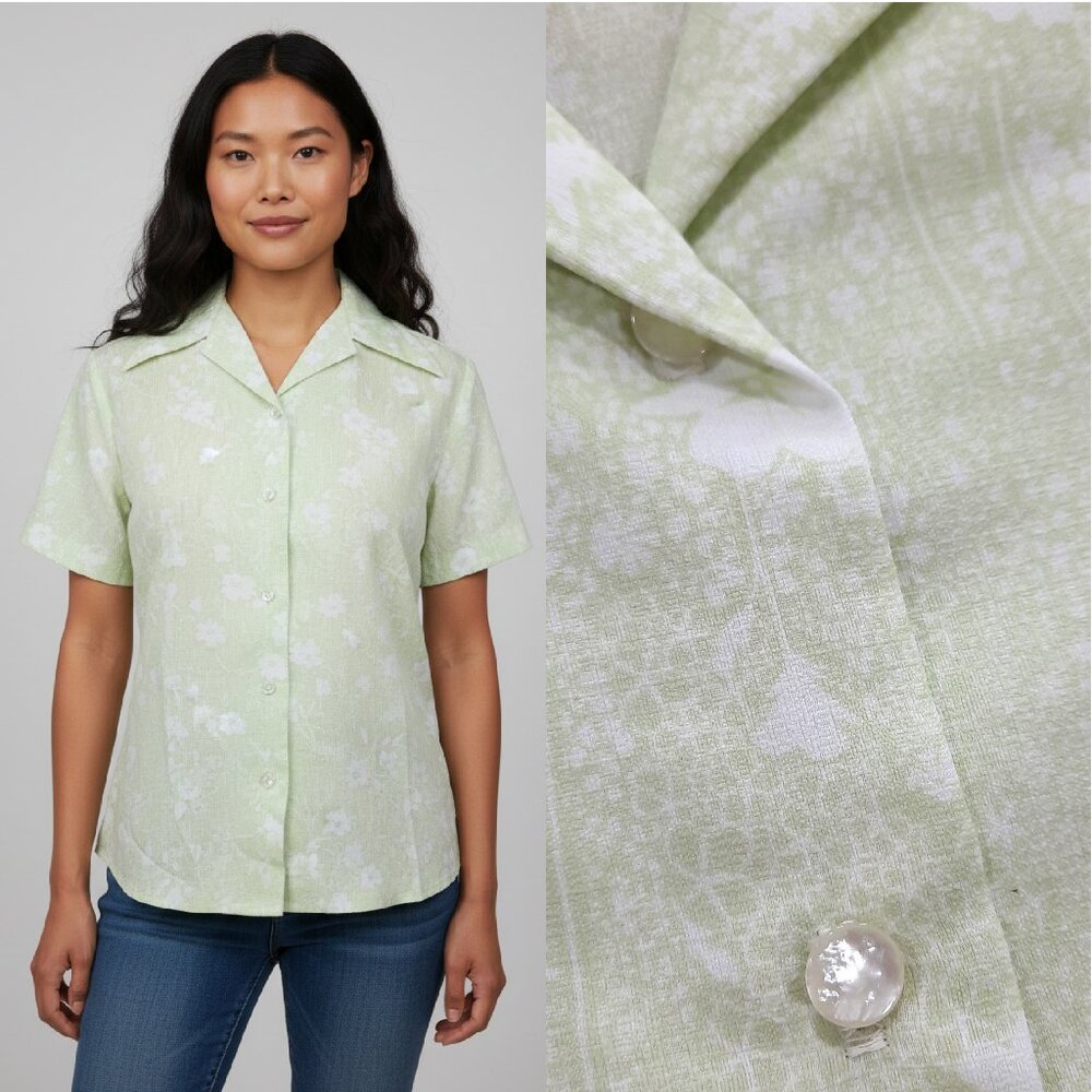 Vtg 70s Green Floral Blouse - Graff Brand